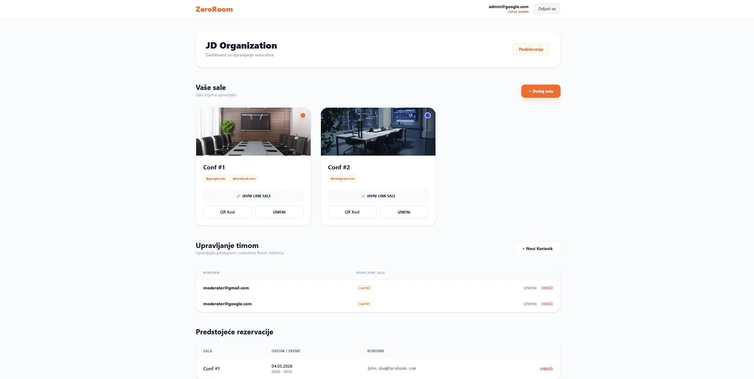 ZeroRoom Dashboard Interface